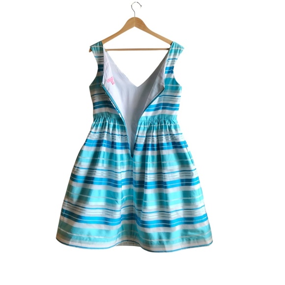 Lilly Pulitzer Kiera Fit & Flare Dress 12 Blue Aqua Stripe Print - Picture 14 of 16